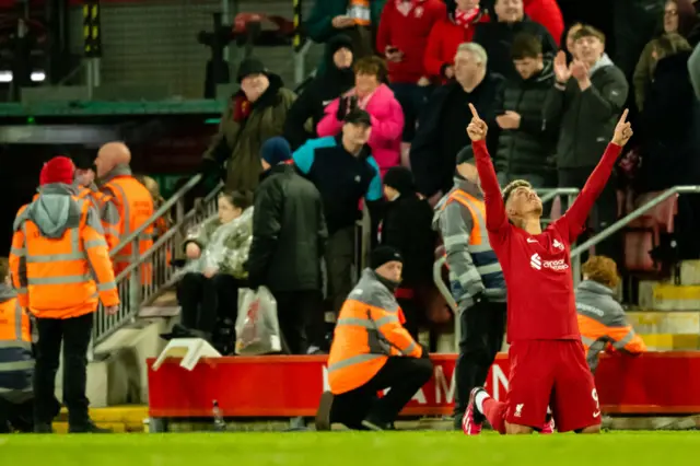 Roberto Firminio of Liverpool celebrates scoring a goal