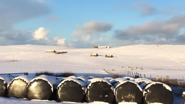 Snow in Pierowall on the Orkney Islands