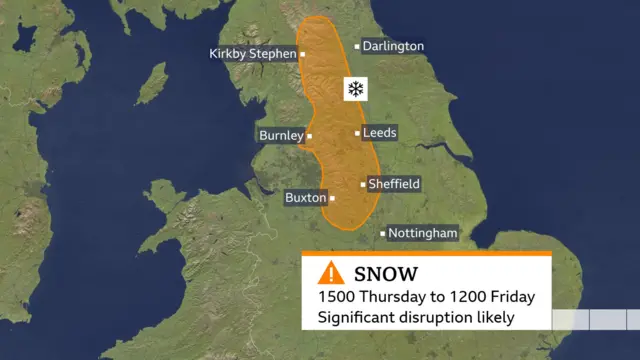 Map of the UK showing where Amber warning is in place