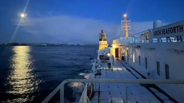 A smattering of snow on CalMac's Stornoway-Ferry MV Loch Seaforth