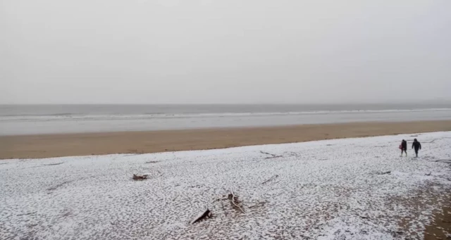 Swansea bay covered in snow