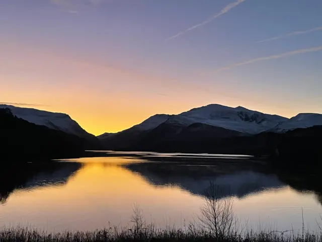 Snowcapped mountaintops in Llanberis, Gwynedd in Wales