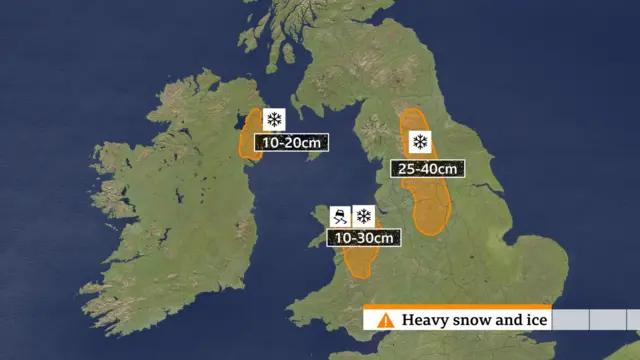 Map showing amber alerts across the UK