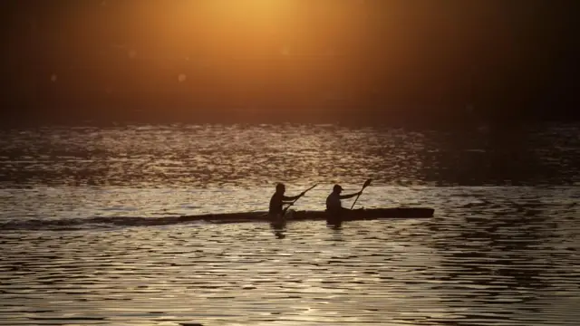 Canoeists in a dam in South Africa