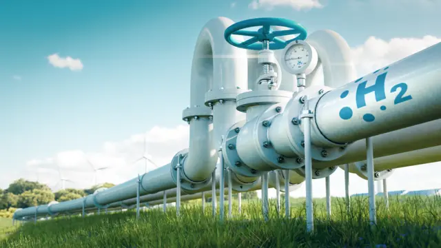 hydrogen pipeline illustrating the transformation of the energy sector towards to ecology (stock photo)