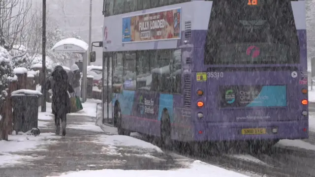 A bus in the snow