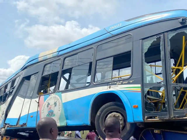 The wreckage of the passenger bus in Lagos, Nigeria