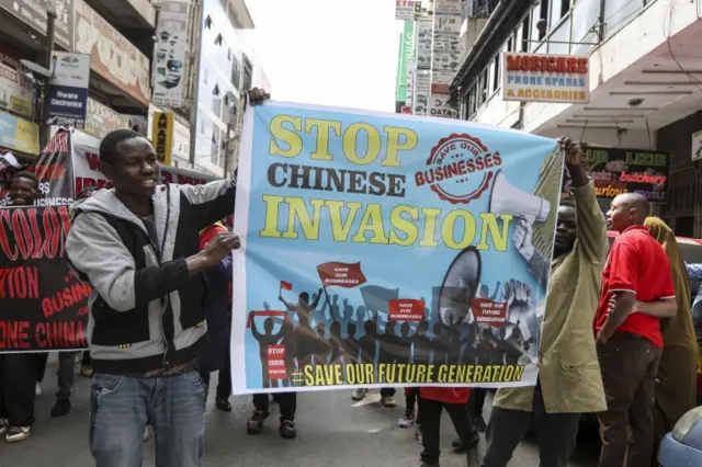 Protest against Chinese nationals owning businesses that engage in import