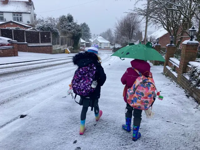 Elise and Anouska doing the school run in Stourbridge