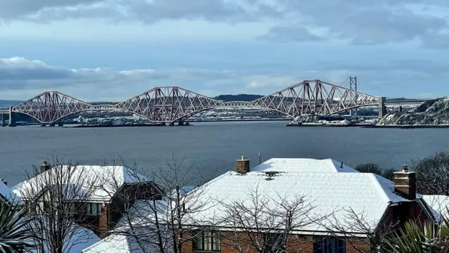 The view from Dalgety Bay in Fife on Thursday where snow could be seen settled on the Forth Bridge