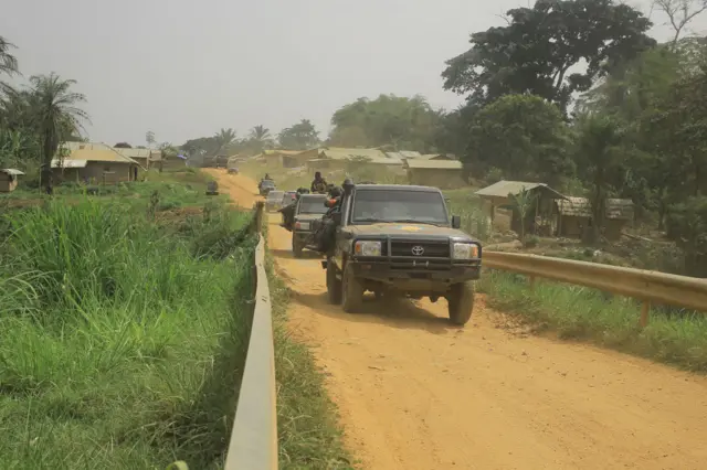 A convoy of FARDC (Armed Forces of the Democratic Republic of Congo) soldiers