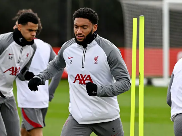 Liverpool defender Joe Gomez trains ahead of Man City clash.