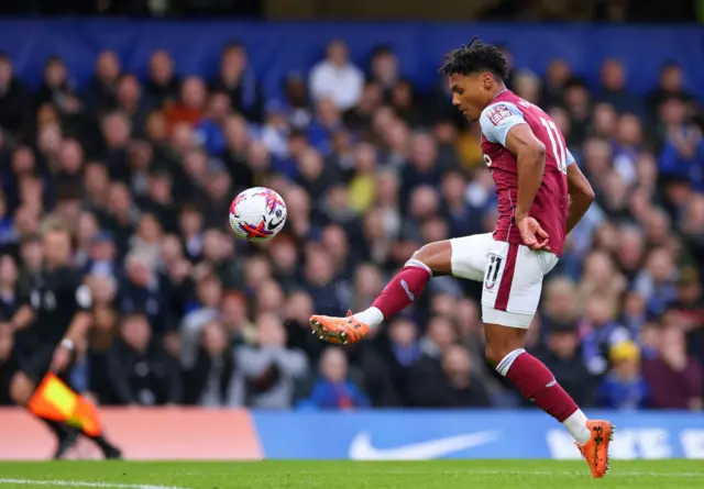 Ollie Watkins of Aston Villa scores the team's first goal