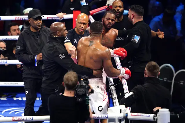 Anthony Joshua clashes with Jermaine Franklin and his coaches