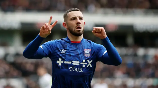 Conor Chaplin celebrates scoring for Ipswich