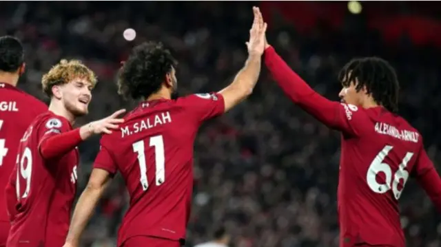 Mohamed Salah and Trent Alexander-Arnold celebrate