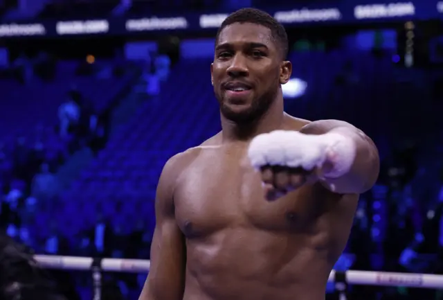 Anthony Joshua celebrates