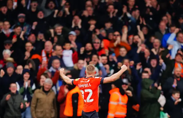 Allan Campbell celebrates scoring for Luton against Watford