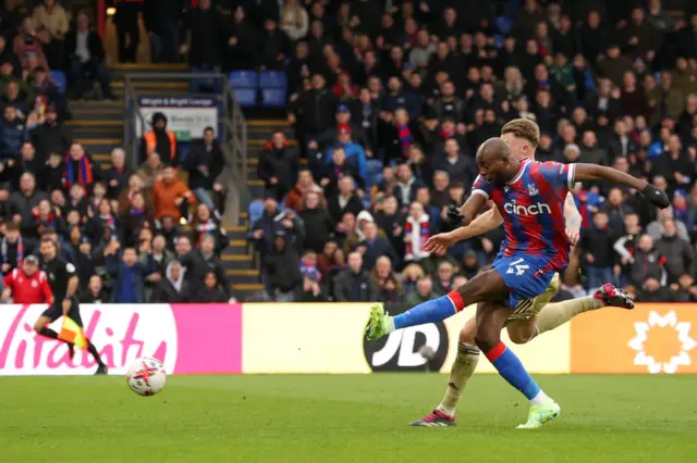 Jean-Philippe Mateta of Crystal Palace scores the team's second goal during the Premier League match