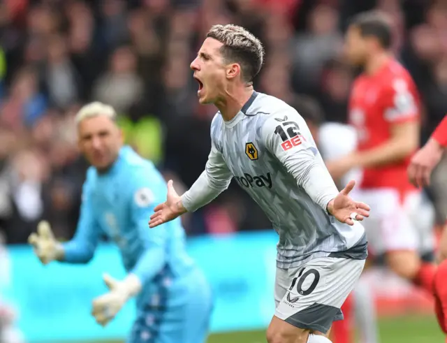 Wolverhampton Wanderers' Daniel Podence celebrates scoring his teams first goal