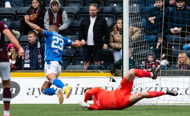 Zander Clark wipes out Kyle Vassell for the Kilmarnock penalty