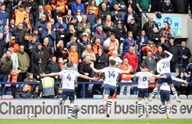 Preston celebrate Brad Potts' opening goal