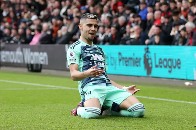 Andreas Pereira of Fulham celebrates after scoring the team's first goal during the Premier League match between AFC Bournemouth and Fulham FC