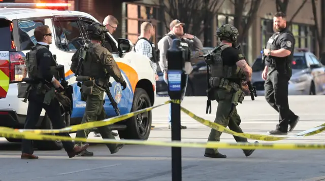 Police near Slugger Field baseball stadium in downtown Louisville