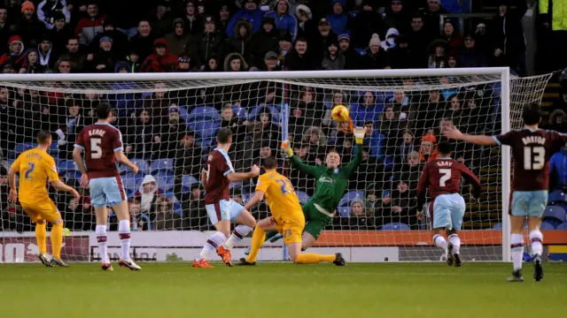 Jordan Pickford makes a save for Preston at Burnley in 2015