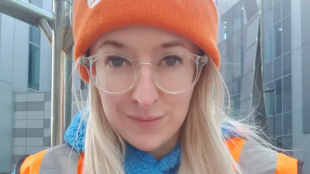 Annie Brown on a picket line at Liverpool Royal.