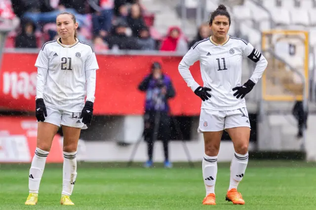 Costa Rica's Gloriana Villalobos Vega and Raquel Rodriguez are left disappointed in Lodz