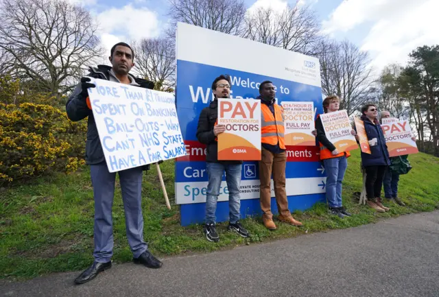 NHS junior doctors outside the William Harvey Hospital in Ashford