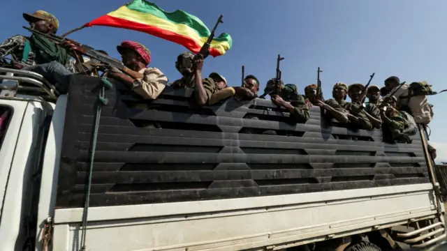 The Amhara militia on the back of a lorry - November 2020