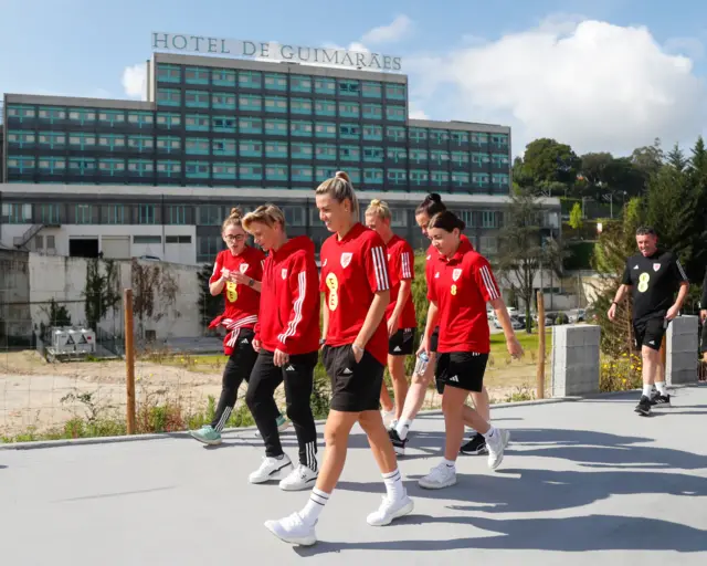 Wales players out walking in Portugal ahead of the game