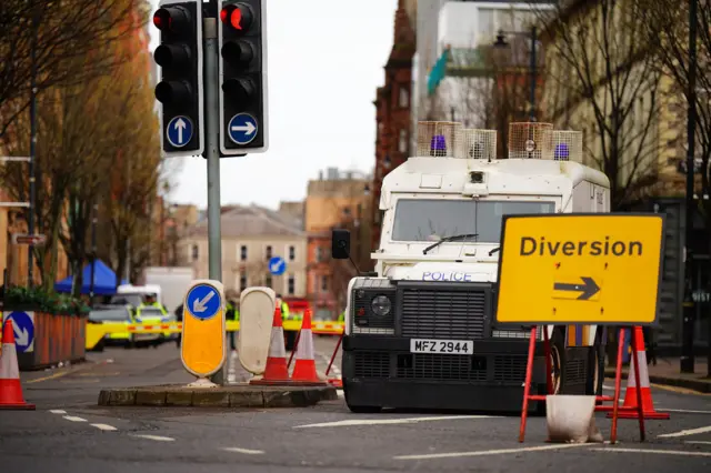 Police presence in Belfast city centre ahead of the arrival of US President Joe Biden for his visit to Ireland