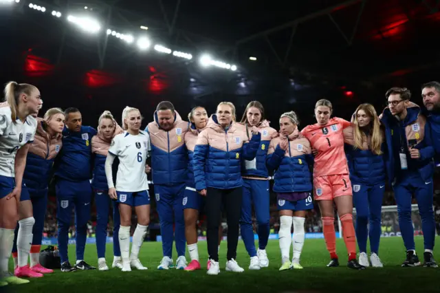 Sarina Wiegman addresses her England squad after winning the Finalissima.