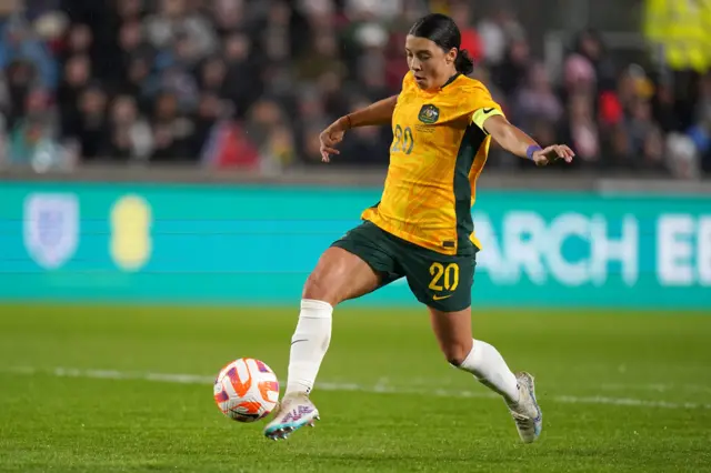 Sam Kerr scores the opening goal for Australia.