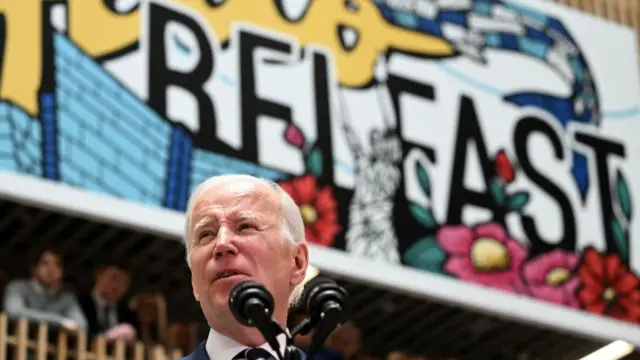 Joe Biden delivers a speech on business development at Ulster University