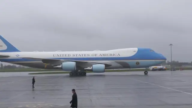 Air Force One touched down in Dublin amid grey weather conditions