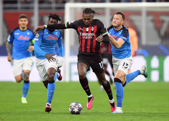 AC Milan forward Rafael Leao carries the ball against Napoli