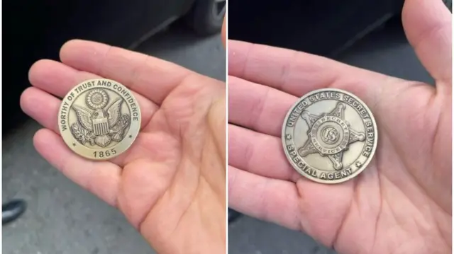 Close-up shots of a US-made token, one side of which reads "worthy of trust and confidence, 1865"