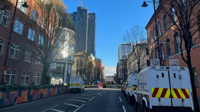 A security cordon is in place around the hotel in Belfast where President Biden is staying