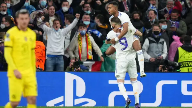 Real Madrid celebrate beating Chelsea