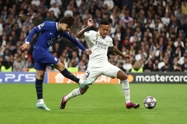 Chelsea's Joao Felix shoots against Real Madrid