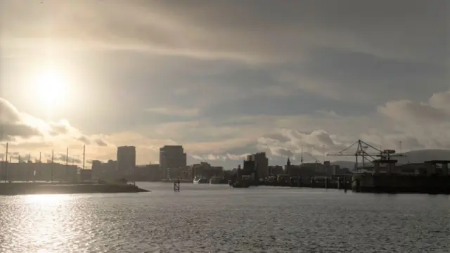 The Belfast harbour estate can be seen alongside the Belfast city skyline