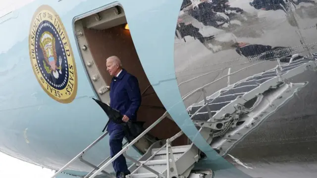 Joe Biden walks down the steps of Air Force One in the Republic of Ireland