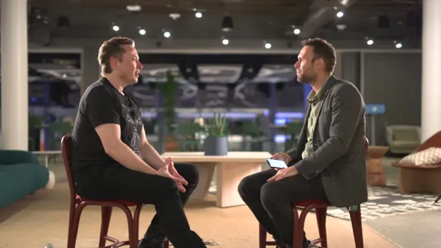 Elon Musk being interviewed at Twitter HQ by James Clayton