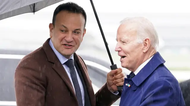 Ireland's Taoiseach (Irish PM) Leo Varadkar greets US President Joe Biden in Dublin