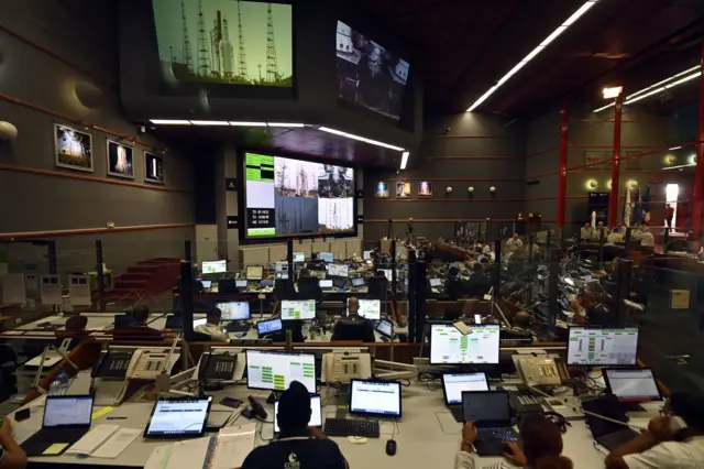 Mission control team at Kourou in French Guiana