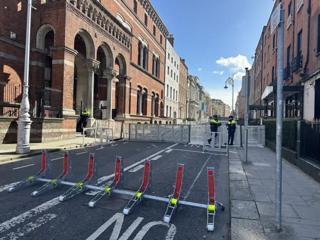 Barricades surround the Oireachtas building